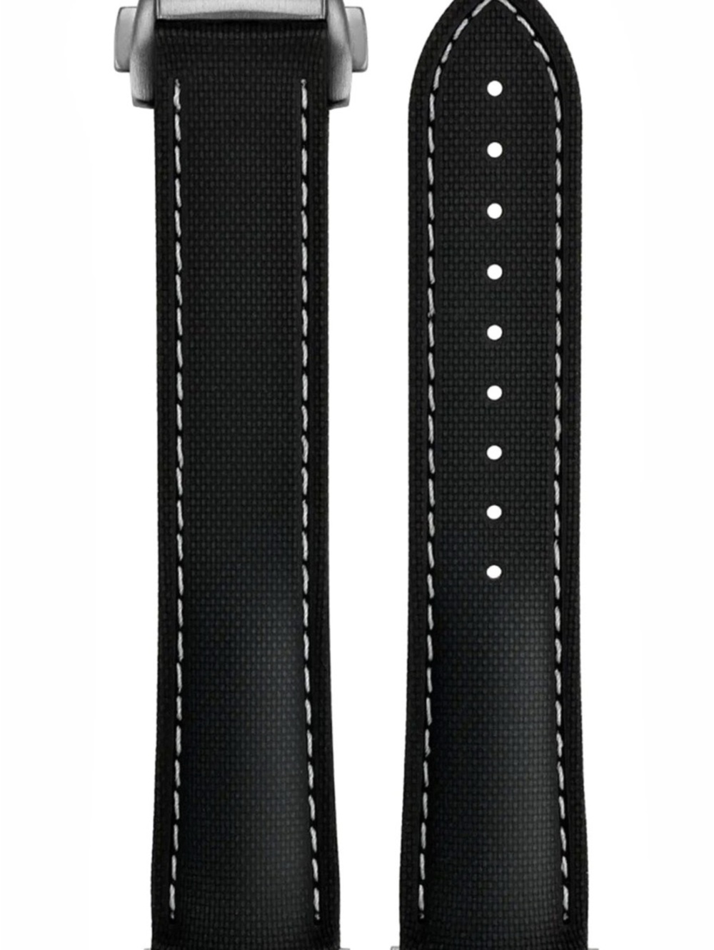 Dassari Rubberized Sailcloth Strap 22mm Deployant Clasp Black White Stitching